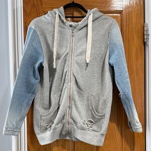 NSF women’s  Gray sweatshirt  and Blue Jean sleeves with Hoodie